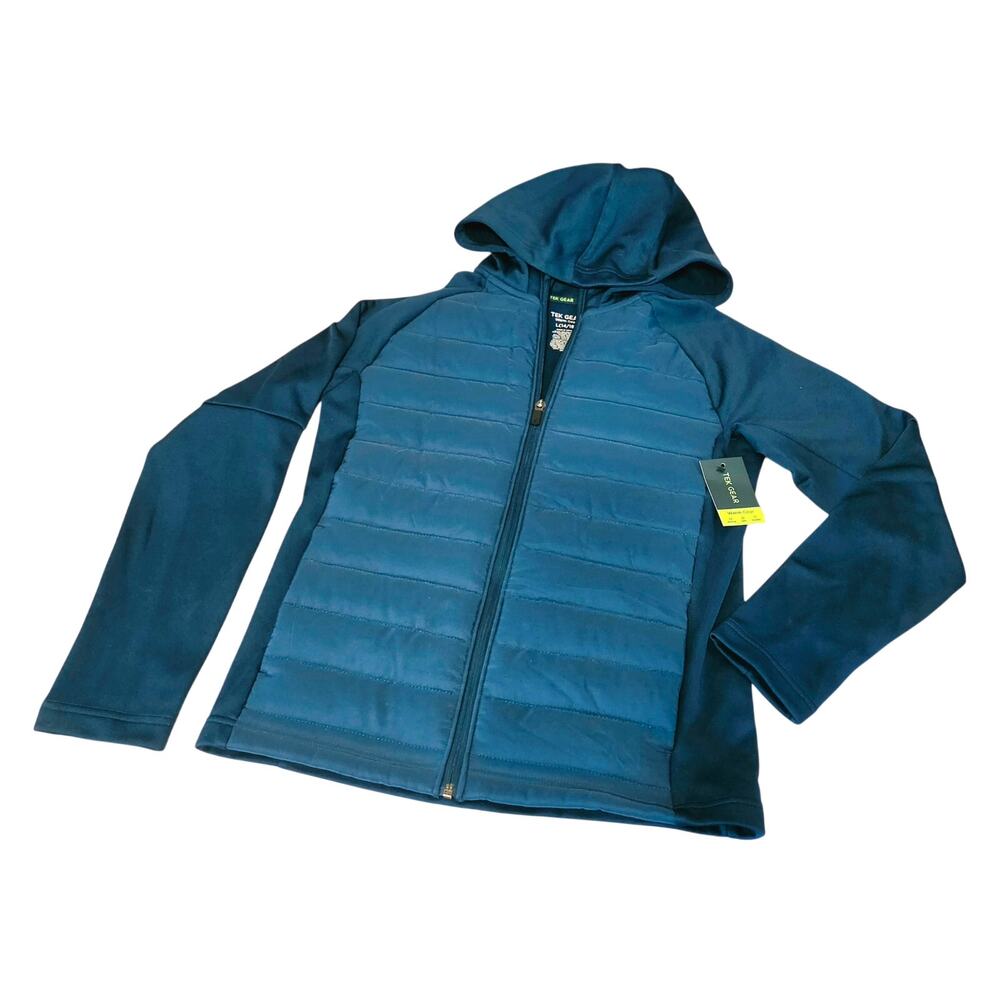 Tek Gear Quilted Puffer Mixed Media Full-Zip Jacket Kids Size Large (14/16) Blue